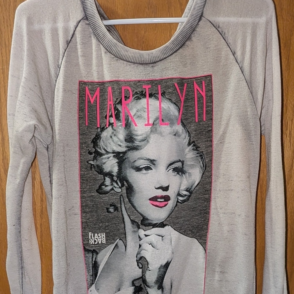 Flashback Women's Long Sleeve Marilyn Graphic Tee - Gray